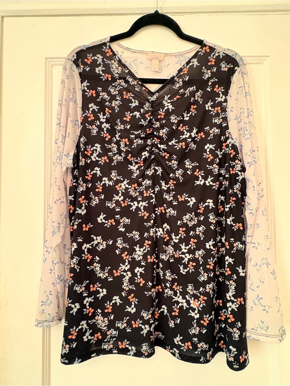 🌸 LOGO Layers by Lori Goldstein Floral Ruched Blouse Size 14 🌸